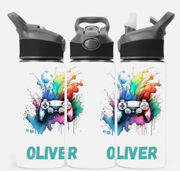 Gamer theme personalised water bottle - 650ml
