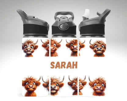 Funny Highland Cow Themed Water Bottle 650 ml