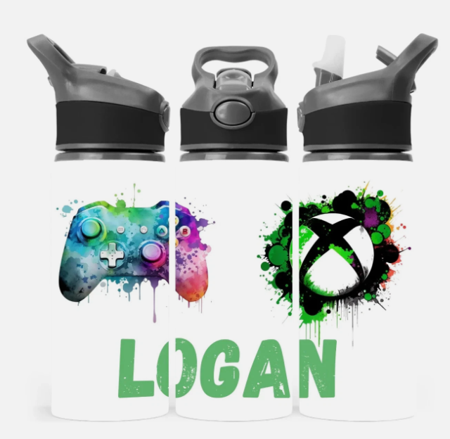 Gamer theme (XBOX) personalised water bottle