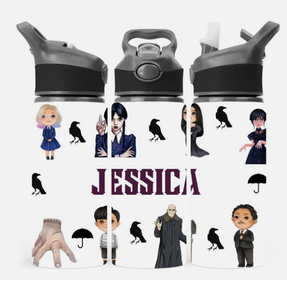 Wednesday Adams Theme personalised water bottle 650ml