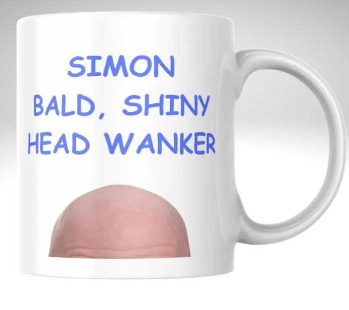 Funny Personalised Mug – Custom Name Mug – Bald Head Joke Mug – Rude Humour Gift