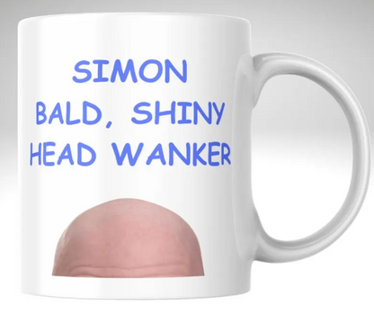 Funny Personalised Mug – Custom Name Mug – Bald Head Joke Mug – Rude Humour Gift