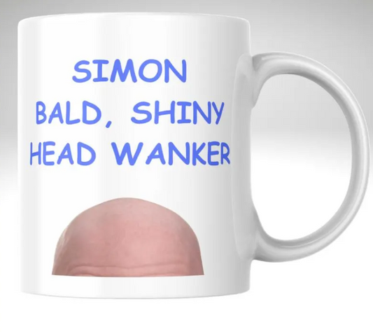 Funny Personalised Mug – Custom Name Mug – Bald Head Joke Mug – Rude Humour Gift