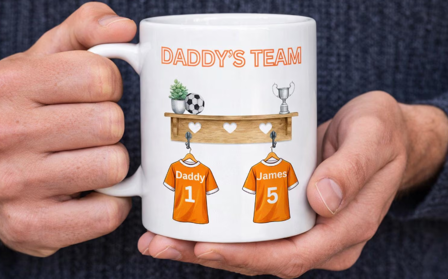Personalised Daddy's Team Football Mug | Custom Family Names, Numbers
