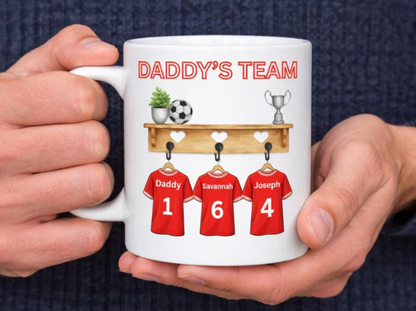 Personalised Daddy's Team Football Mug | Custom Family Names, Numbers