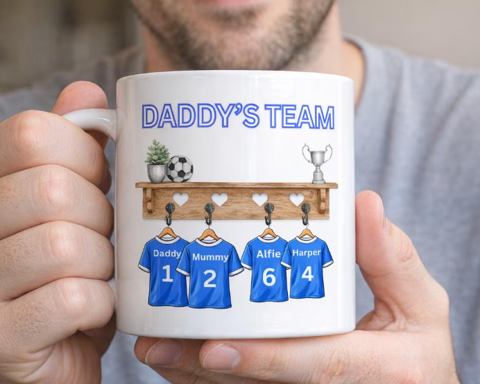 Personalised Daddy's Team Football Mug | Custom Family Names, Numbers
