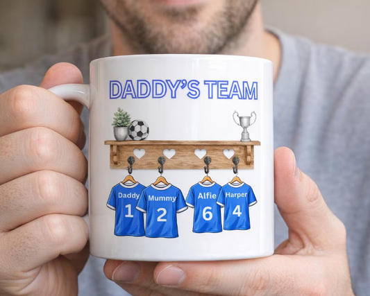 Personalised Daddy's Team Football Mug | Custom Family Names, Numbers