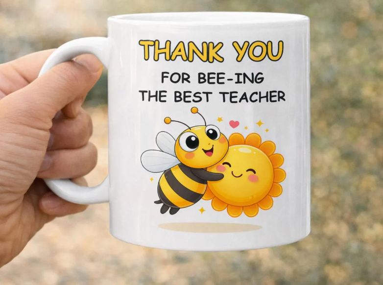 Thank You Teacher Mug Bee Pun Gift, For Bee-ing The Best Teacher Cup, Cute Teacher Appreciation Gift, End of Year Teacher Mug