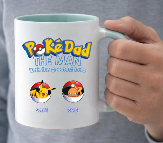 Funny PokeDad Mug, Gamer Dad Gift, Personalized Dad Mug with Kids Names, Father’s Day Gift, Pokemon Inspired Dad Mug