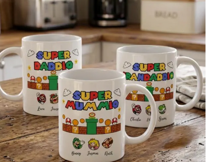 Personalised Super Family Mug – Daddio, Mummio, Grandma, Grandad, Teacher – Custom Name Gift for Mum & Dad