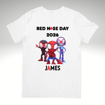 Red Nose Day T-Shirt – Spidey & Friends Inspired, Add Any Name